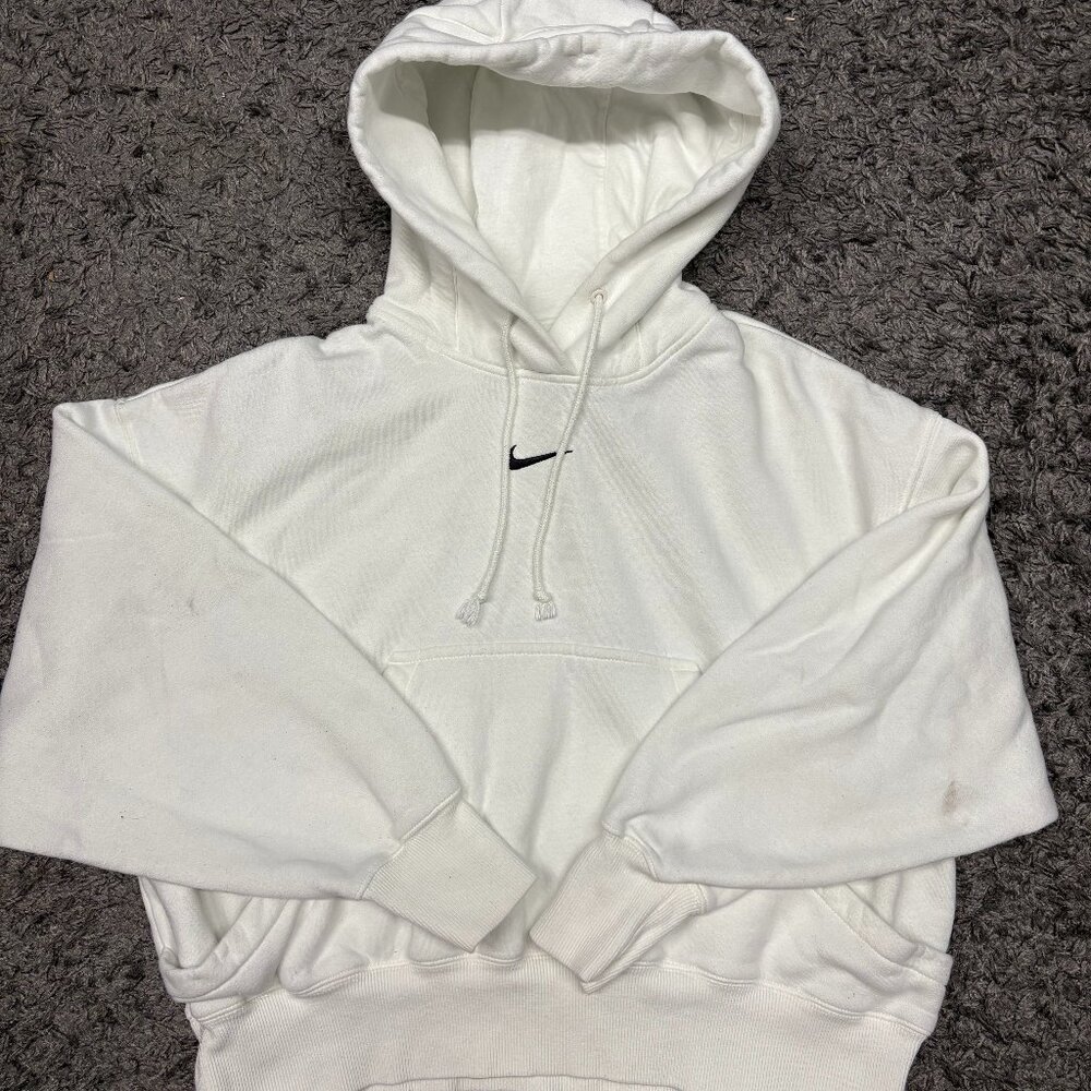 Vintage White Nike Center Swoosh Hoodie Size XXS Cropped Look Women's Hoodie